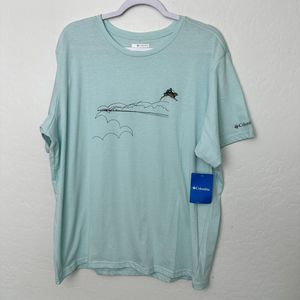 Columbia Men Mission Trails Graphic Rabbit T shirt jumping Bunny Aqua